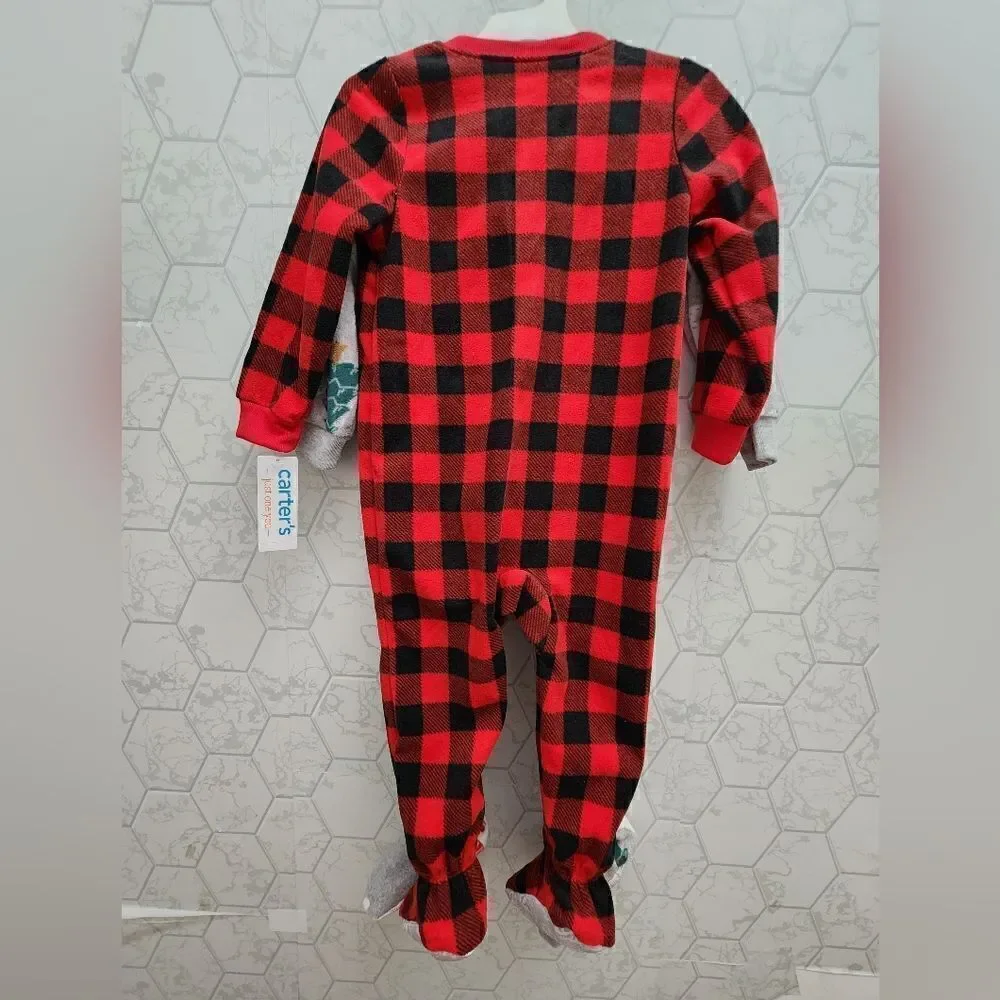 Nwt Carter's Toddler Boy's 2 pc Buffalo Plaid Christmas Footed Fleece pajamas